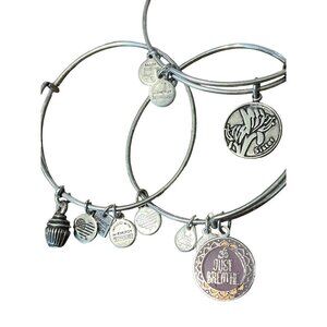 ALEX & ANI Bracelets: Sister, Just Breath, Cupcake Rafaelin Silver Set of Three